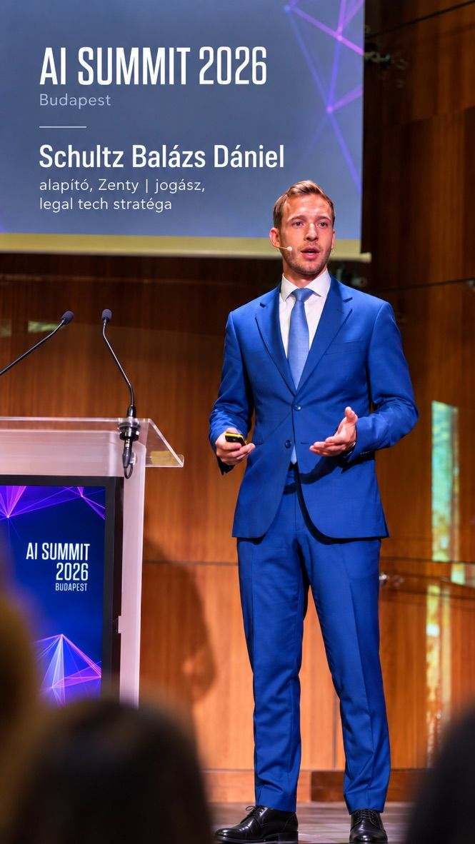 Balázs Schultz on stage at AI Summit Budapest 2026